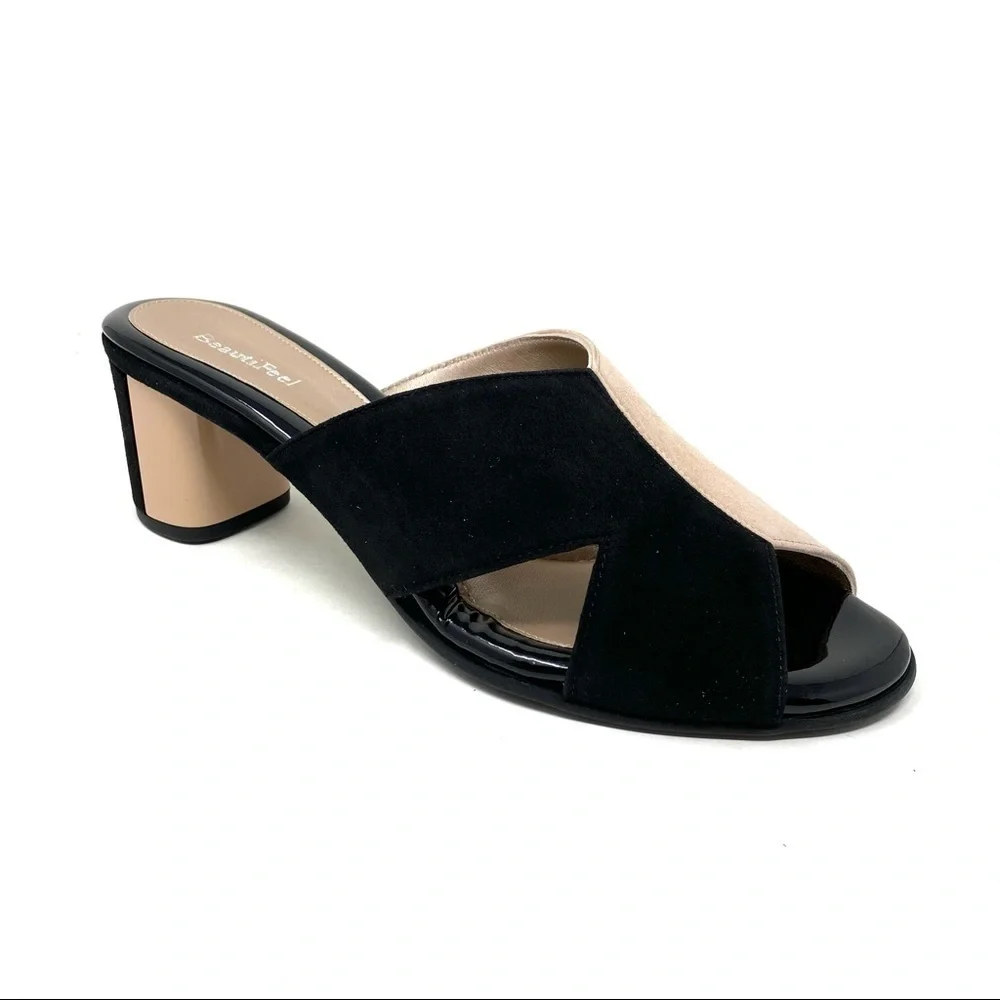 Beautifeel Amore blush / black suede block heel mules
